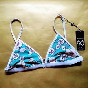 Wildfox Sixties Floral Triangle Bikini Top Sz M